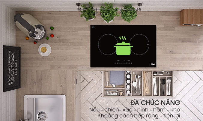 Bếp điện từ đôi Ferroli ID4000BS đa chức năng nấu