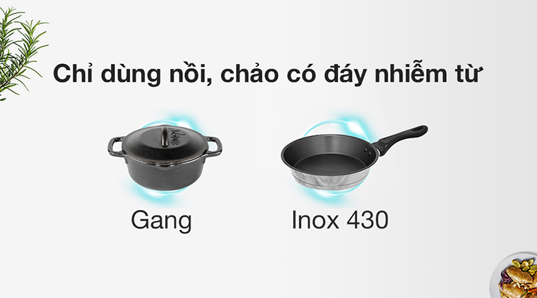Bếp từ 3 vùng nấu Hafele HC-I603D (536.61.631) - Loại nồi sử dụng
